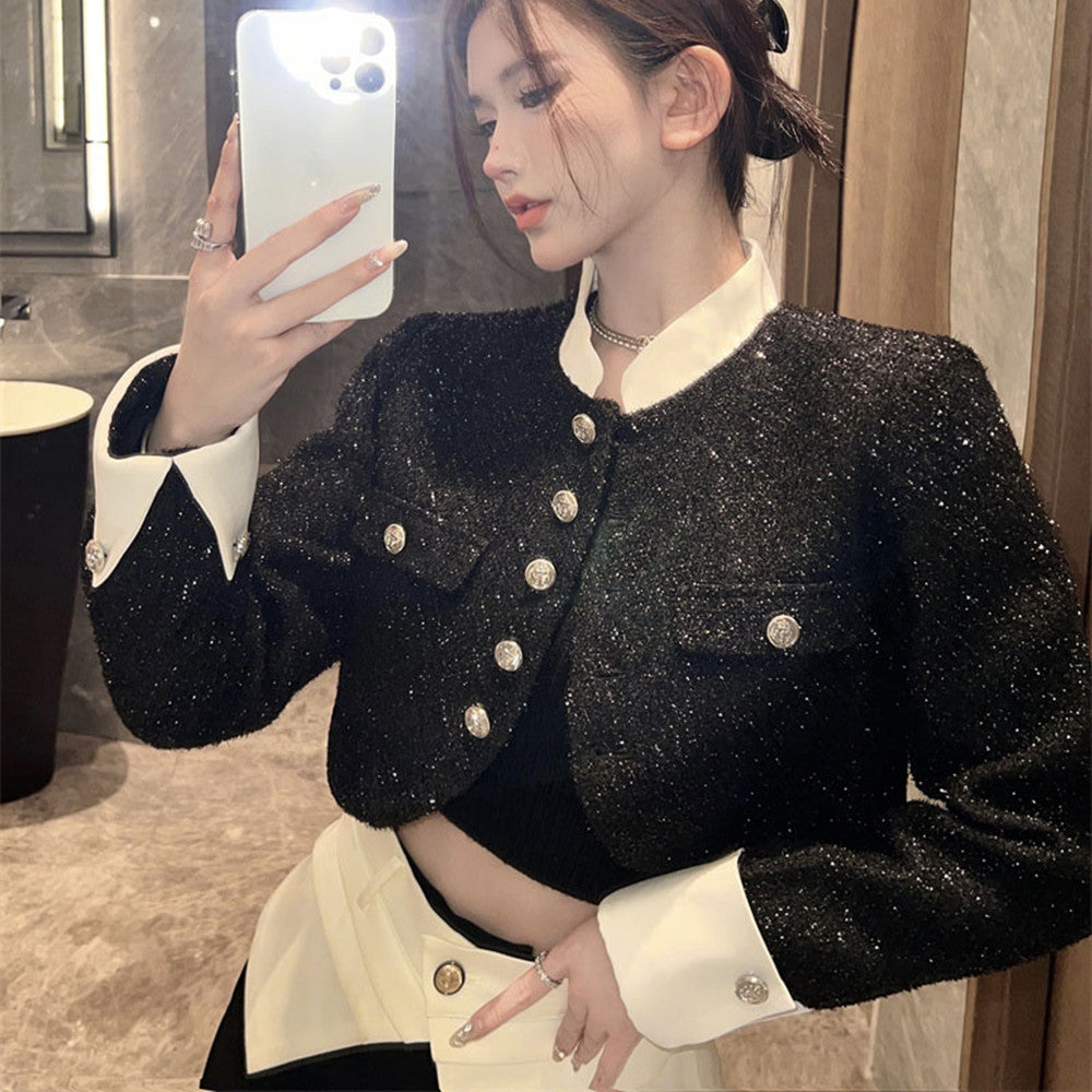 Celebrity Temperament British Retro Stitching Contrast Color Coat