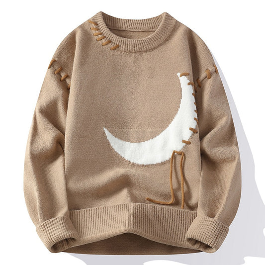 Trendy Moon Jacquard Round Neck Sweater For Men