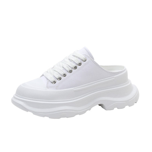 Lace-up Canvas Platform Half Slippers