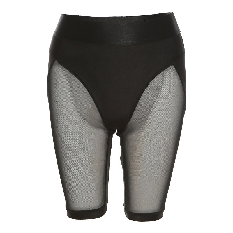 European And American Women's New Sexy Mesh Stitching High Waist Shorts