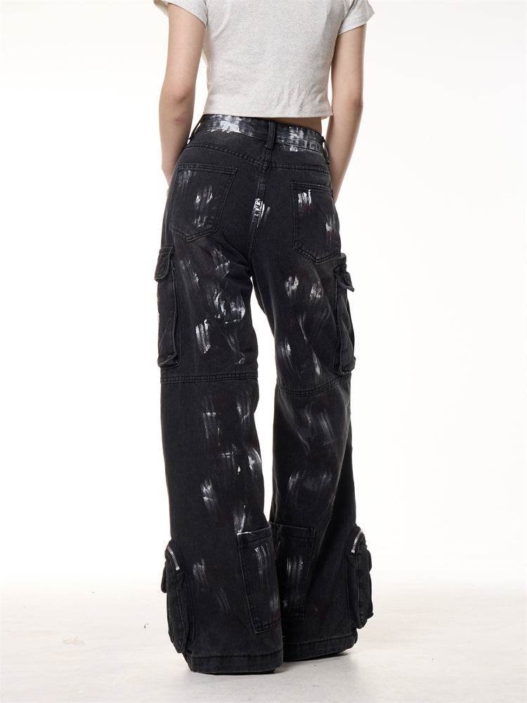 Make Old Graffiti Dyed Multi Pocket Workwear Jeans