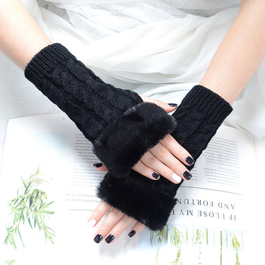 Pure Color Fashion Sleeve Twist Knitted Gloves