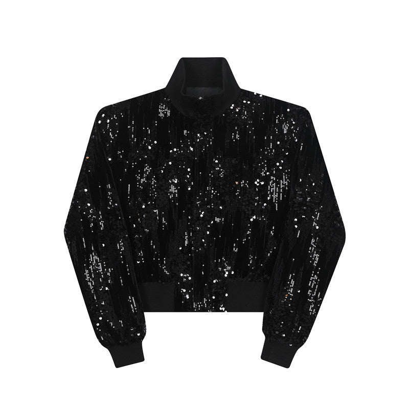 Fried Street Glitter Sequin Jacquard Small Stand-up Collar Jacket For Men