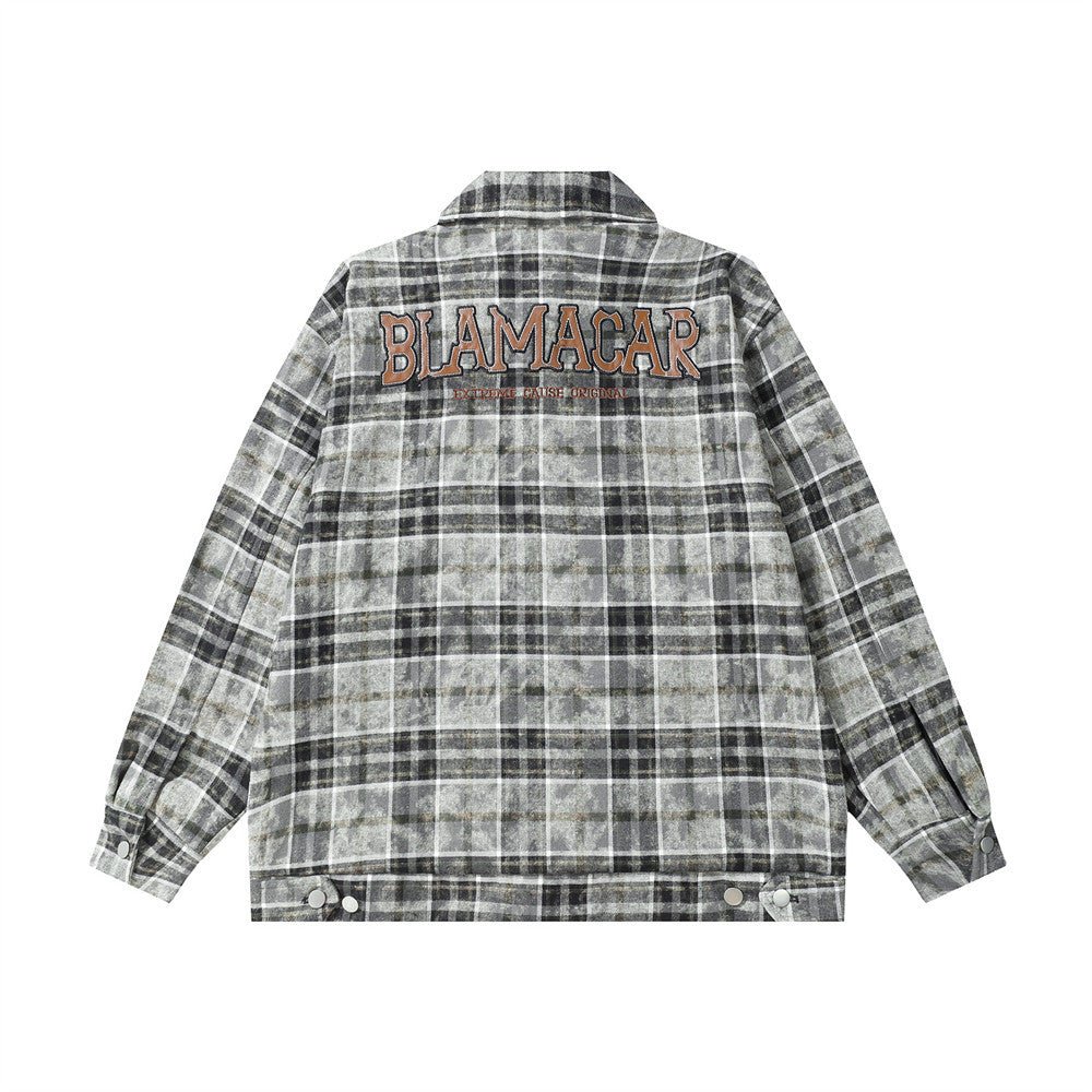 Plaid Tie-dyed Washed Old Long Sleeve Shirt Coat