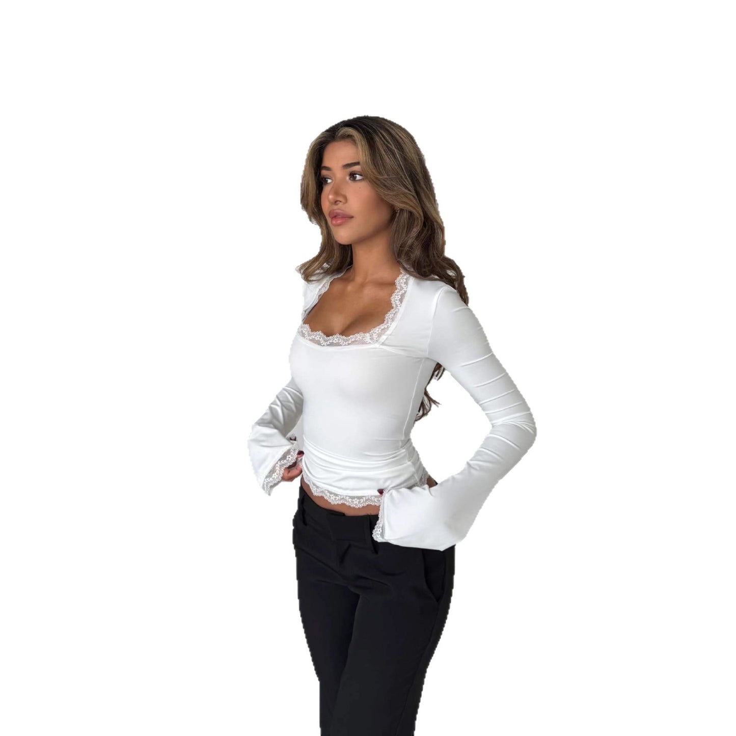 Women's Lace-trimmed Slim-fit Versatile Top