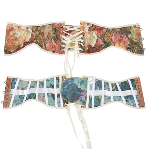 Women's New Oil Painting Rich Peony Flower Short Lolita Girdle Corset