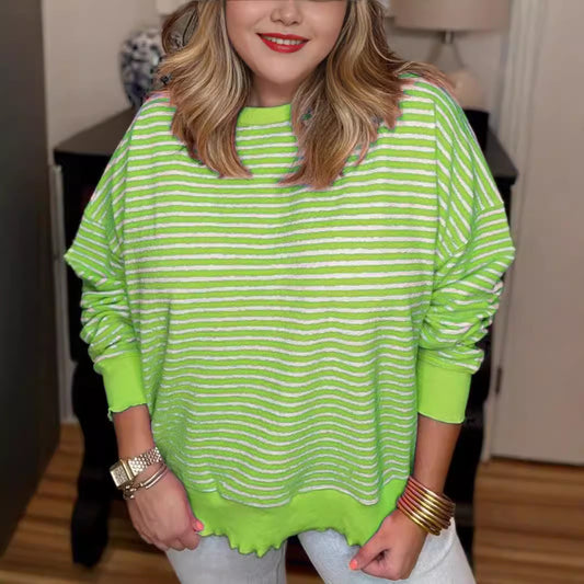 Løstsiddende stribet sweatshirt med lange ærmer til kvinder