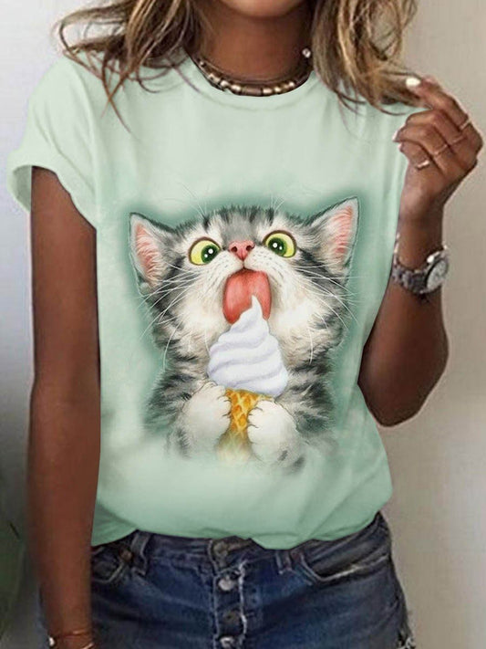 Cute Owl Pattern 3D Printed Round Neck Short Sleeve