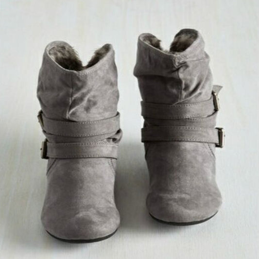 Women's Cotton And Velvet Ankle Boots Padded Shoes Flat Buckle