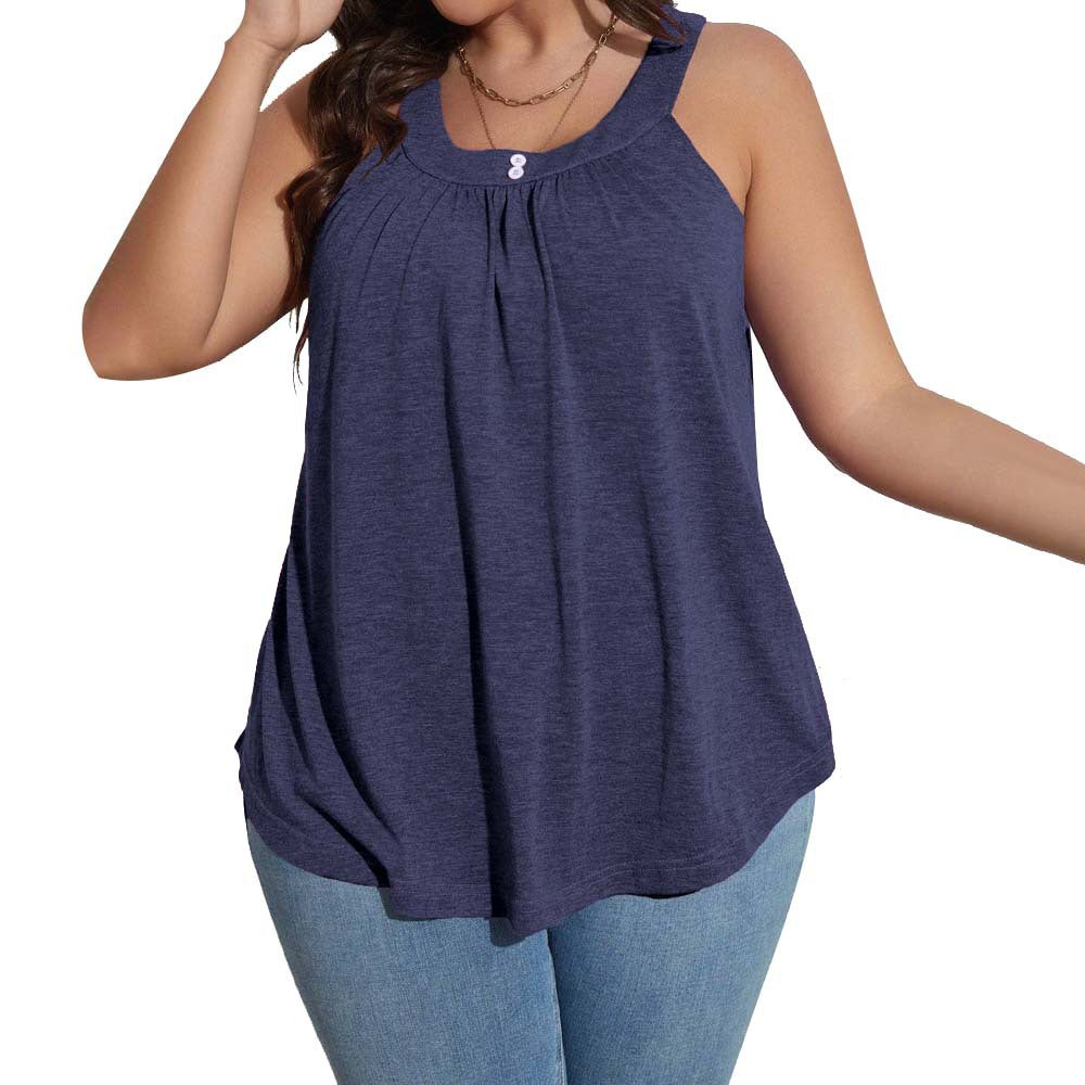 Loose Casual Sleeveless Women's T-shirt With U-neck