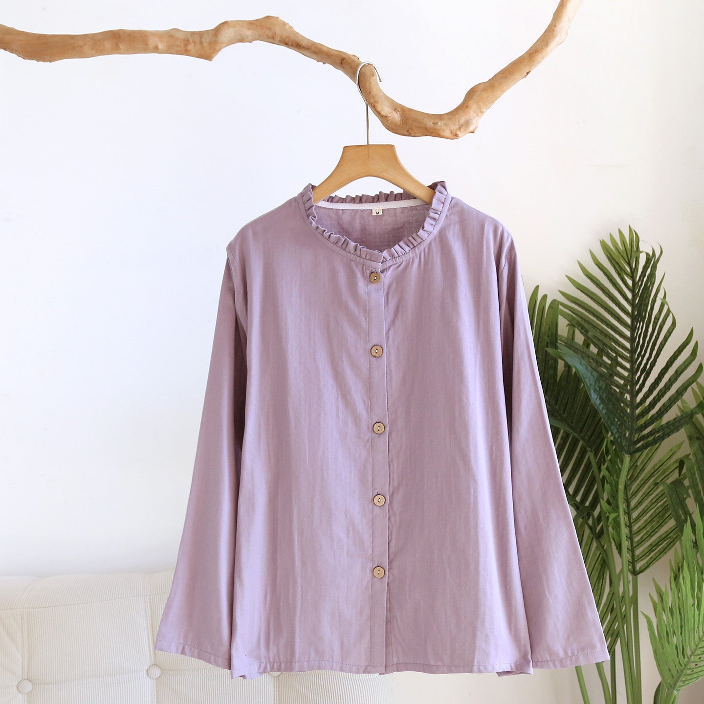 Lace-trimmed Mesh Top With Long Cotton-silk Sleeves For Loungewear