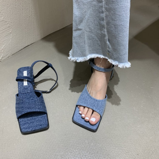 Summer One Word Buckle High-heeled Women's Sandals