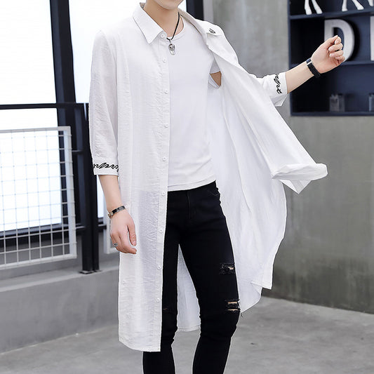 Summer New Men's Duster Handsome Extended Below-the-knee Coat