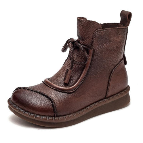 Retro Casual Lace Up Soft Leather Platform Leather Shoes