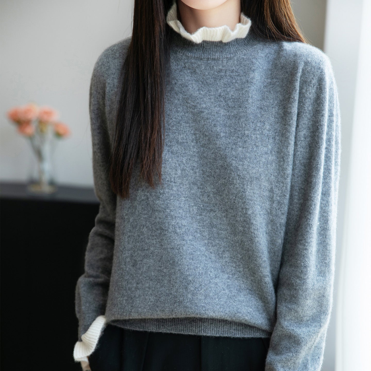 Women's Fungus Lace Collar Sweater Half-collar Wool Sweater