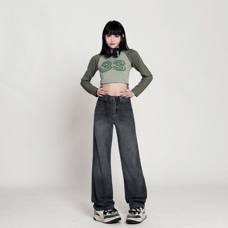Nostalgiske højtaljede jeans med vide ben til kvinder