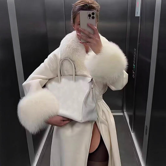 New Winter Womens Solid-color Fluffy Warm Coat