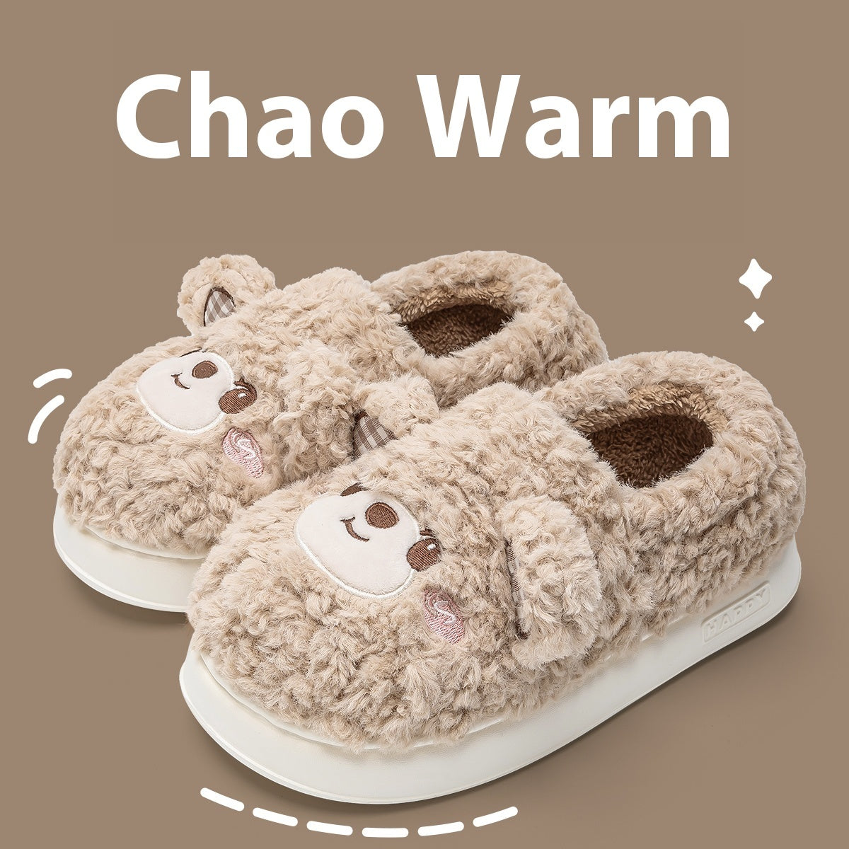 Women's Platform Heel Covered Plush Warm Cherry Bear Cotton Slippers