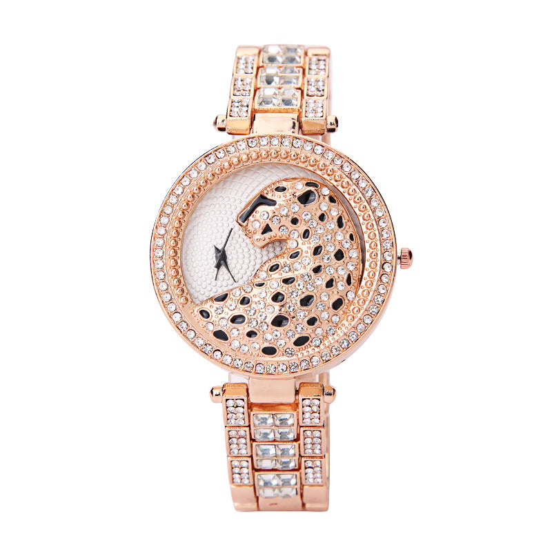 Damers tredimensionelle ur med diamant-leopardprint