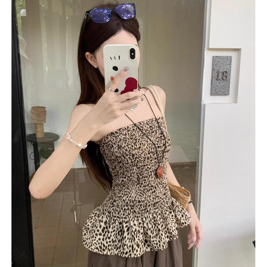 Fashionable Trendy Sassy Retro Leopard-print Tube Top