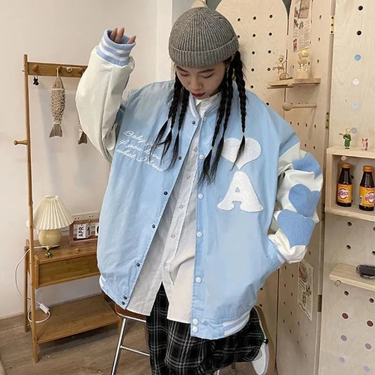 Stitching Heart Embroidery Loose Student Jacket Trendy