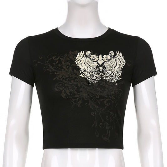 Street Spice Girls Retro Hot Diamond Print Short Sleeve Navel T Shirt
