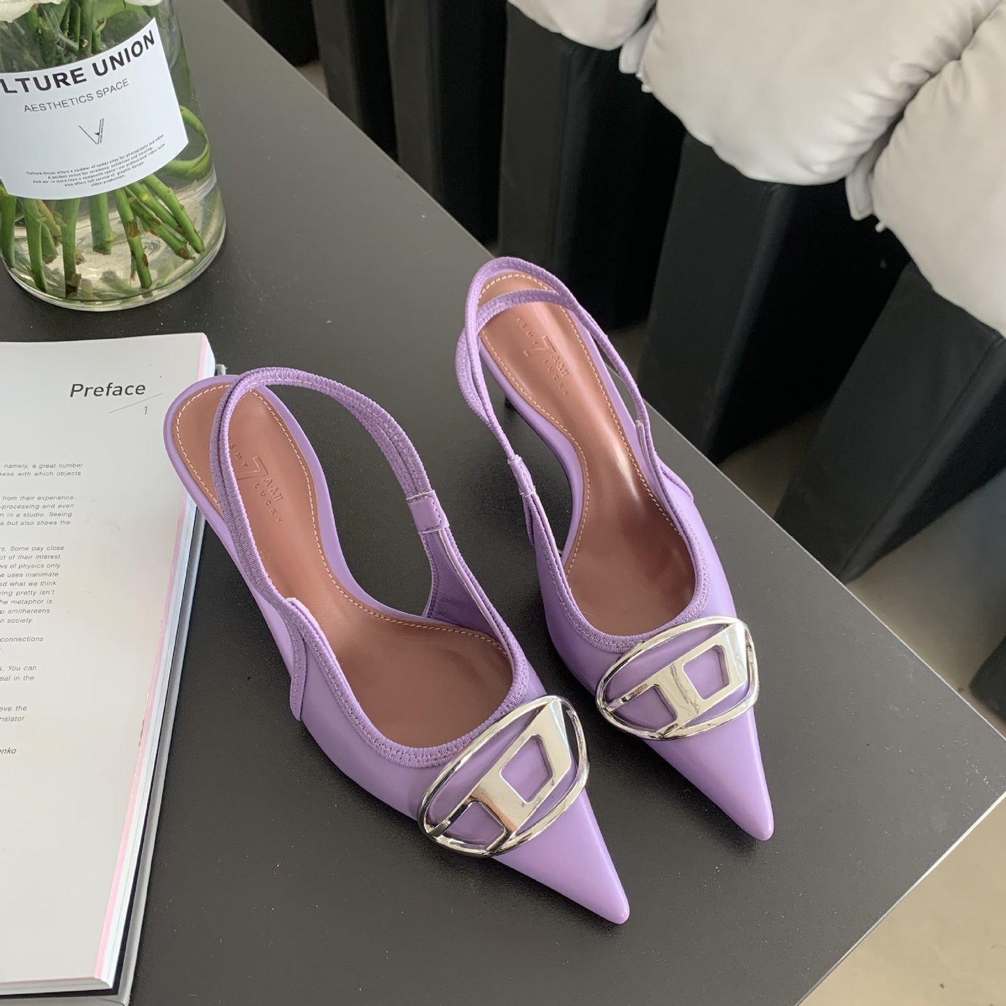 Ladies Shallow Back Slim Heel Pointed Heels