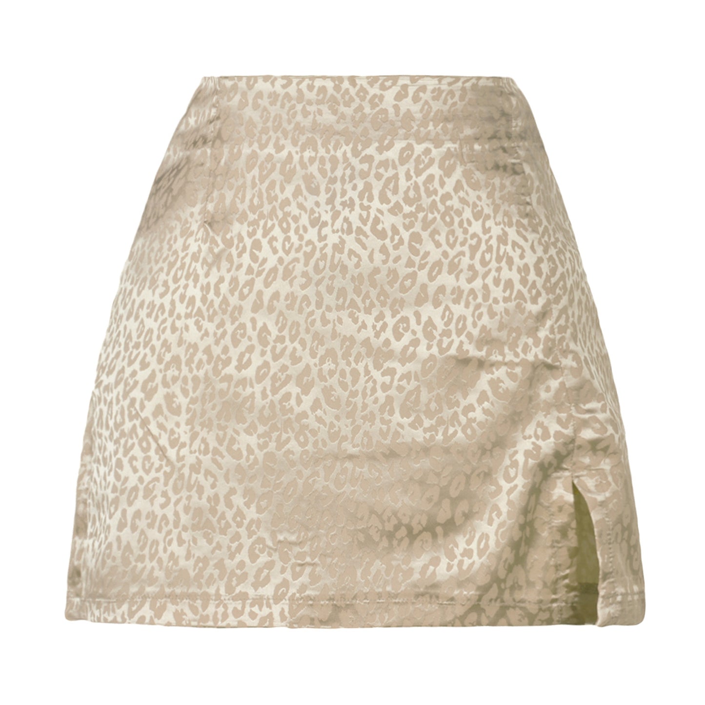 Dame nederdel med høj talje, slids, leopardprint og jacquardmønster