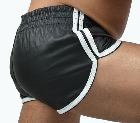 European And American Trend Men's Contrasting Color Hemming PU Leather Shorts