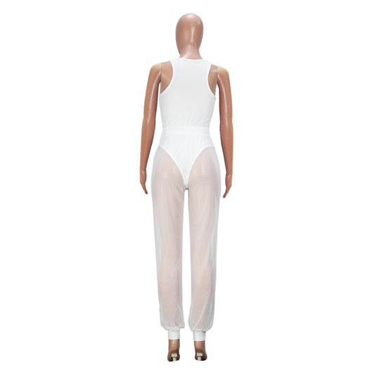 European And American Style Lace-up See-through Trousers Mesh Trousers