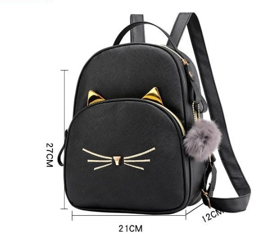 Cartoon Cat Cute Casual Women's Leather Backpack