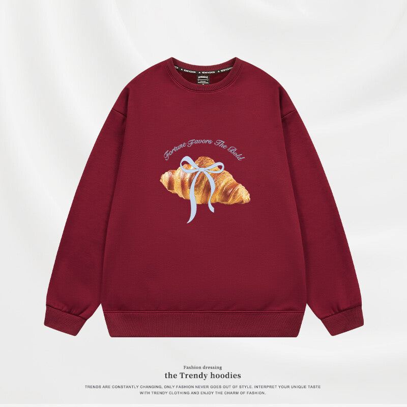 Korean-style Loose Croissant-horn Crew-neck Womens Hoodie