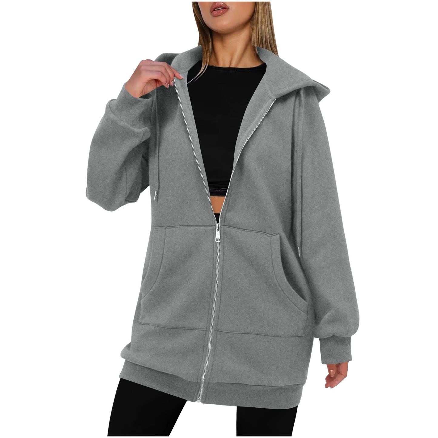 Womens Mid-length Hoodie Sweatshirt With Long Sleeves Long Outerwear