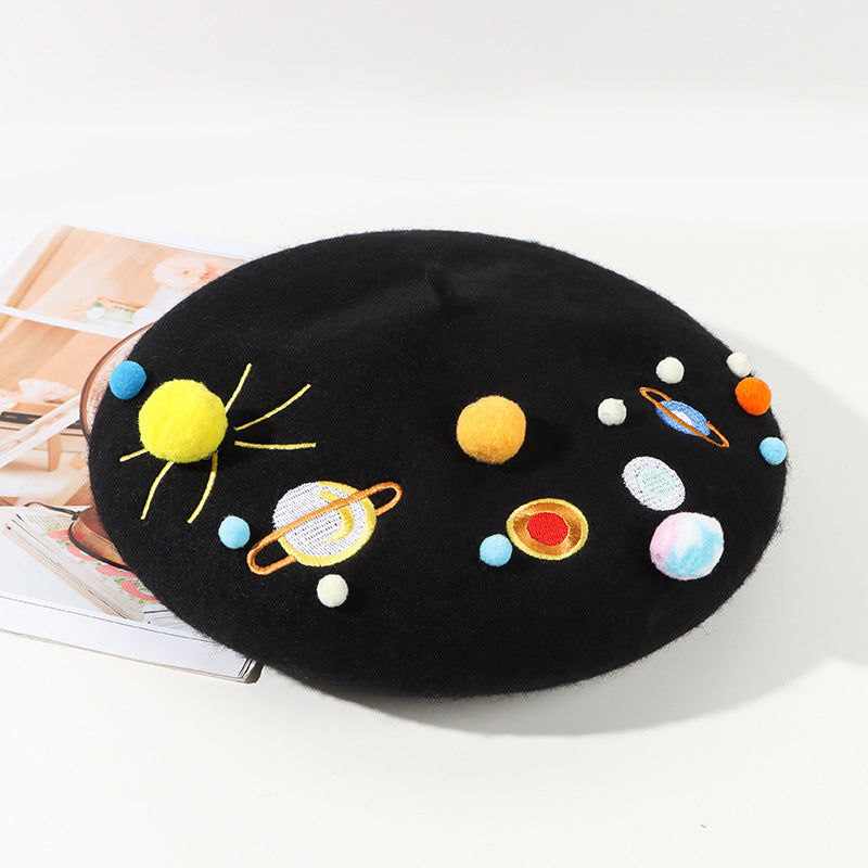 Sweet And Cute Planet Wool Blend Beret