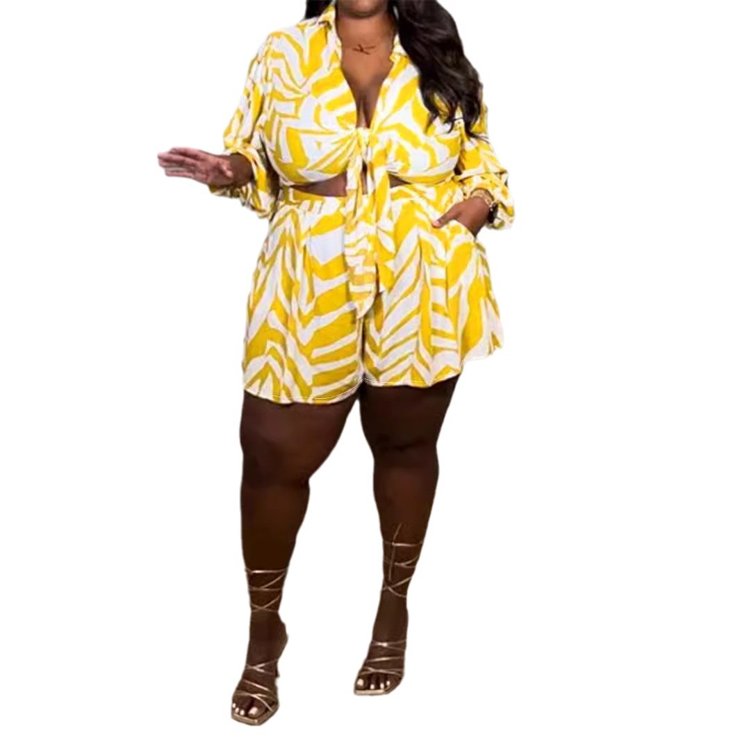 Sexy Print Plus Size Two-piece Vacation Set