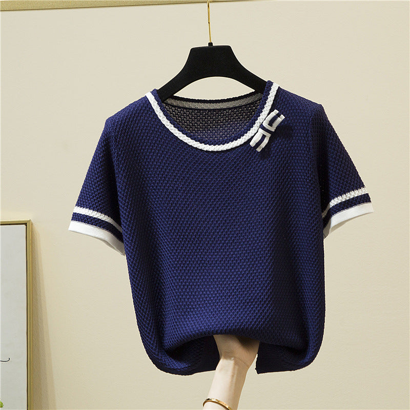 New Ice Silk Knitted Sweater Women's Thin Loose Pullover T-shirt