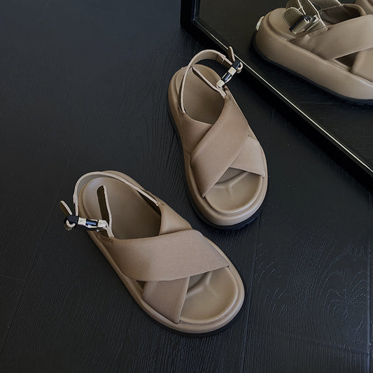 Retro Fashion Outerwear EVA Platform Cross Buckle Strap Breathable Sandals