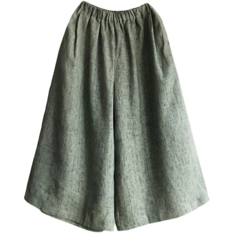 Summer Cotton-linen Loose-fitting Lightweight Capri Wide-leg Pants