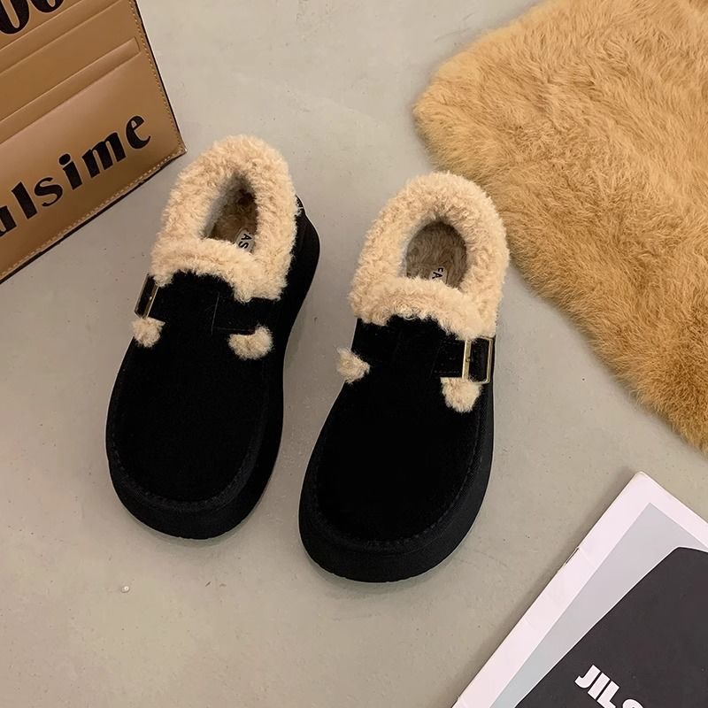 Fleece-lined Thick Plush Warm Round Toe Cotton Shoes