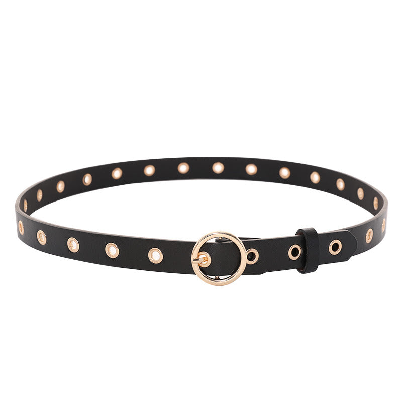 Hollow Eyelet Belt, Ladies Fashion Round Buckle Decoration