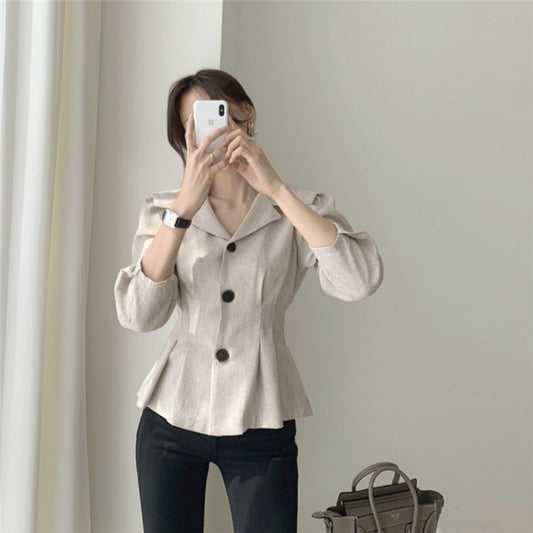 Retro Elegant Temperament High Suit Collar Long Sleeve Shirt