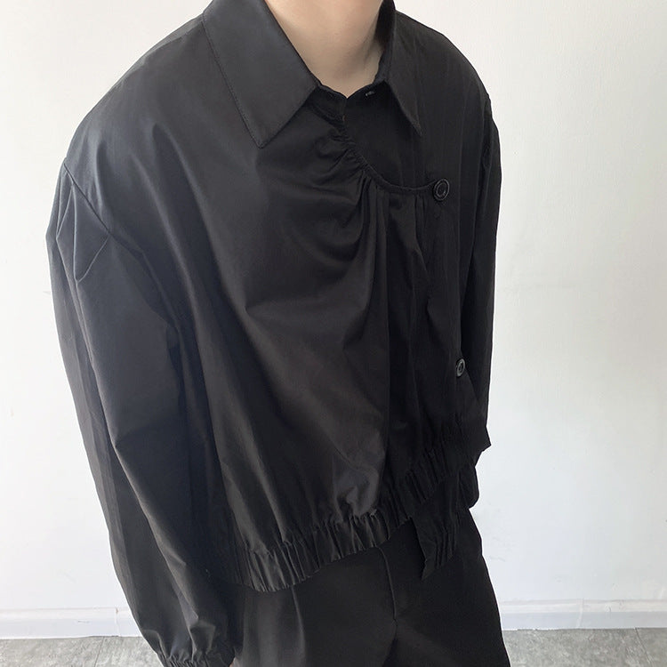 Embellish Long-sleeved Shirts With Hem Elastic Buttons