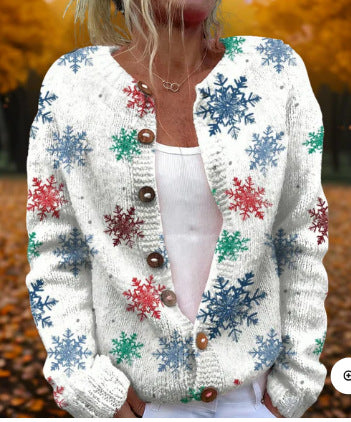 Women's Retro 3D Digital Print Cardigan Sweater Coat