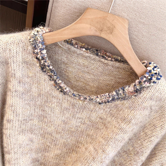 Women's Retro Crew Neck Pullover Sweater Loose