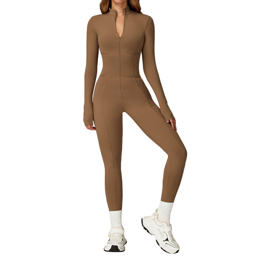 Jumpsuit Stand Collar Zipper Thermal Long Sleeve
