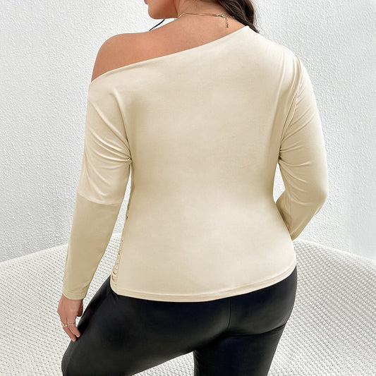 Dame Sexy Off-shoulder Slim-fit Ensfarvet Elegant Langærmet Top