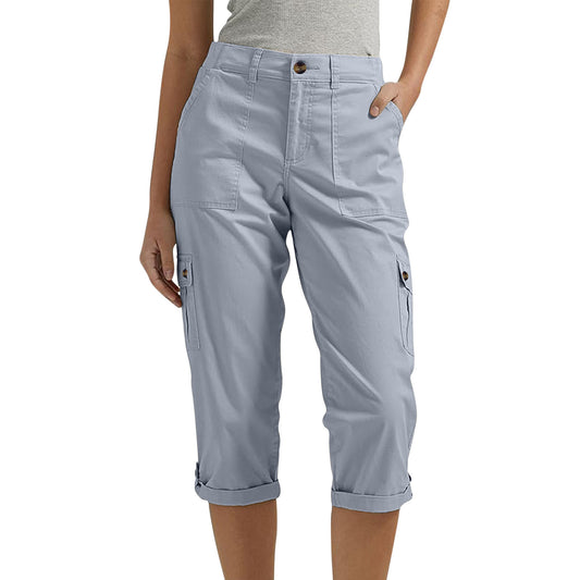 Solid-color Casual Cropped Pants With Multiple Pockets