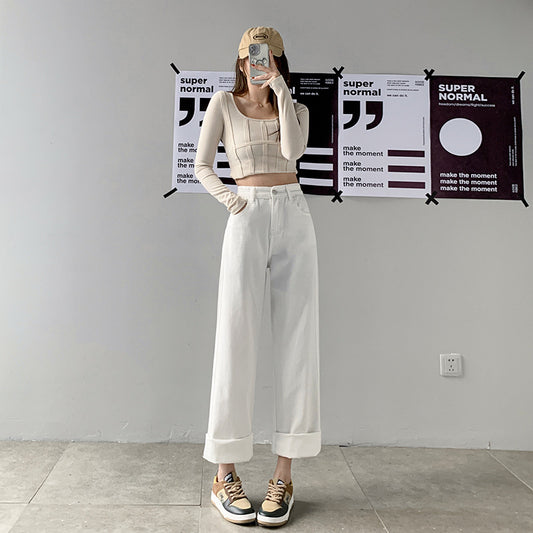 Women's Vintage Straight Loose Skinny High Waist Dragged Wide Leg Pants