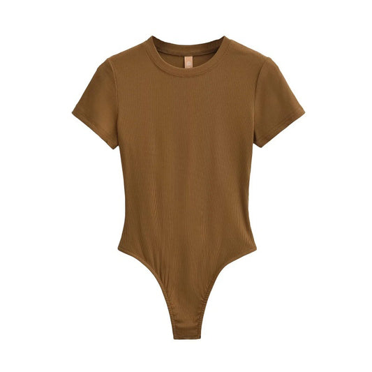 Neck Short Sleeve Rompers Slim Fit Slimming T-shirt Top