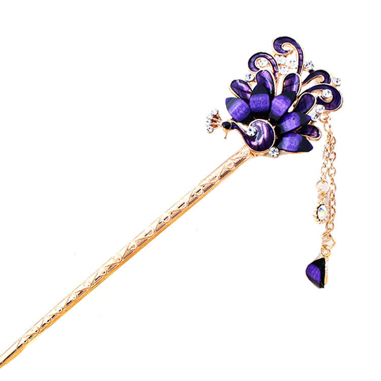 Professional peacock alloy inlaid with diamond hairpin